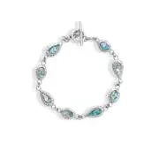 Sterling Silver & Roman Glass Oval & Pear Shaped Toggle Bracelet