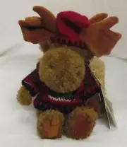 Myron 1998 Boyds Bears 9" plush Moose wearing knitted sweater & hat new with tag