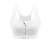 Minbaeg Women\ Yoga Fitness Workout Seamless Racerback Gym Zipper Front Sports Bra Top-L White - White