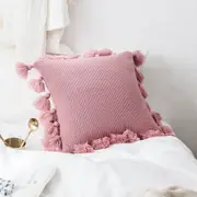 CottonMore Soft Acrylic Knitted Tassel Square Cushion Cover Pink 45x45cm