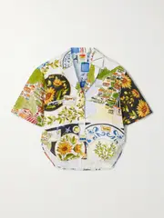 [Farm Rio] Farm Rio - Cropped Printed Linen-canvas Shirt - Multi - small small Multi