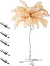 LED Ostrich Feather Floor Lamp, Silver Resin Base, 3 Colours Dimmable, Foot Switch, Modern Standing Light for Living Room,Khaki,120x80cm/47x32in