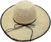 [Cauplse] Women Trendy Plain Foldable Sun Hat Summer Crocheted Paper Straw Floppy Beach Hat Travel Fashion Beach Straw Hat for Garden, Hiking Wide Brim Hat and Adjustable Size
