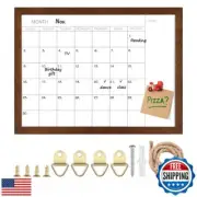 TORASO Dry Erase Monthly Calendar Board, Solid Wood Frame Magnetic Whiteboard