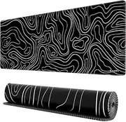 LznYi Black Topographic Map Mouse Pad, Large Gaming Mouse Pad with Non-Slip Rubber Base Stitched Edges 60x30cm Mouse Mat and Keyboard Pad for Gaming and Office (6030 Black Topo-AU)