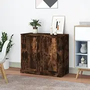 Smoked Oak Sideboards - Kitchen Buffet Table with Storage, Engineered Wood Dining Furniture, Farmhouse Cabinets, 2 pcs Set