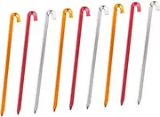 YARNOW 9pcs Outdoor Aluminium Alloy Tent Stakes with Curved Hook for Camping Hiking and Climbing Colors Durable and Easy to Use Tent Pegs for Secure Setup