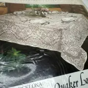 NEW Vtg Quaker Lace Tablecloth Barcelona Natural Beige Oblong 70 x 90 #805