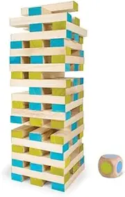 BuitenSpeel Toys Giant Tower - Classic Wooden Block Stacking Game for Kids (4+) - 60 Large Blocks, Dice, Instructions - Bag