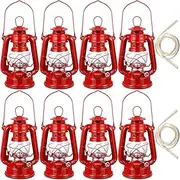 Honoson 8 Pcs Oil Lamps 8 Inch Red Hanging Hurricane Lamp Bulk Kerosene Lantern with Wick for for Indoor Outdoors Hiking Emergency Camping Party Decoration