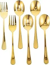 ERINGOGO 6pcs Set Stainless Steel Cutlery Spoons Christmas Utensils Ladle Spoon Serving Tongs for Buffet Gold Utensils Deep Serving Spoon Slotted Spoon Serving Fork Soup Ladle Golden