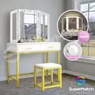 Dressing Table Set Stool LED Mirror Jewellery Cabinet Makeup Organizer White