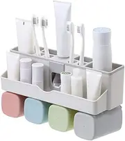 Automatic Toothpaste Dispenser and Toothbrush Holder Set with Wall Mounted for Bathroom Four Person