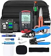 24 Pieces Fiber Optic Tool Kit, Optical Power Meter, Visual Fault Locator, Cable Stripper, Shears, Cleaver, Pliers, Case, Alcohol Bottle, AUA D7, 30mW, for Fiber Termination