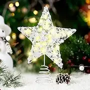 XZXWZX Christmas Tree Topper, LED Star Treetop with White Snowflake, Lighted Pentagram Snow Tree Top with 20 Mini Lights for Christmas Tree Decorations(9 * 7 inch)(Small Size)