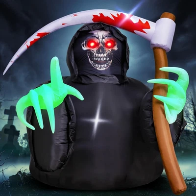Grim Reaper Inflatable Halloween Decoration with LEDs for Indoor/Outdoor Use
