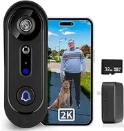 Doorbell Camera Wireless 2K, Video Doorbell with Chime,Cloud Storage,Human Motion Detection, Real time,2-Way Audio, Night Vision, IP65, 166°Wide Angle