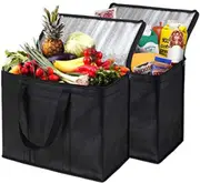 XL Insulated Reusable Grocery Bags, Cooler Bags Totes for Food Delivery, Groceries, Travel, Shopping (2 Pack)