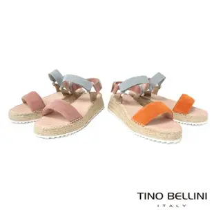 【TINO BELLINI 貝里尼】西班牙進口繽紛色調牛麂皮麻邊厚底涼鞋FSNT007(橘)