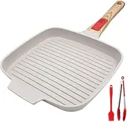 RANX INGST Griddle Pan 10 Inch, Cast Aluminium Non Stick Steak Pan with Detachable Handle for Induction Hob, White