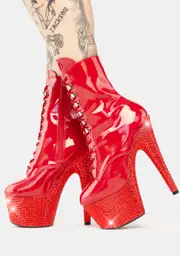 [Pleaser] Red Bejeweled-1020-7 Platform Heels