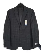 Kenneth Cole Reaction Men's Slim-Fit Stretch Suit Jacket Charcoal Plaid 46S NWT
