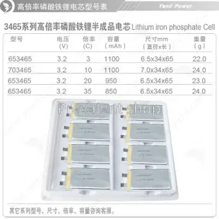 電動摩托車啟動電池LF653465高倍率磷酸鐵 電芯 3.2V 850mAh 35C