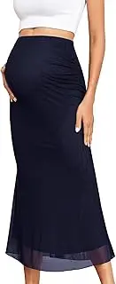 [AISWI] Maternity Mesh Mermaid Skirt Adjustable Waist Over The Belly Elegant Stretchy Pregnancy Maxi Skirts Spring Summer