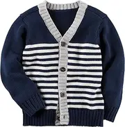 [Carter's] Boy's Striped Button-Front Cardigan, Navy