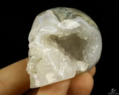 GEODE 2.0" Green Moss Agate Carved Crystal Skull,Realistic, Crystal Healing