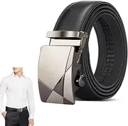 [AutoWT] Men's Genuine Leather Ratchet Belt, Anti-scratch 100% Classic Cow Leather Belt and Fashion Design for Jeans Khakis, Men Belt Leather with Adjustable Automatic Click Buckle for Boyfriend