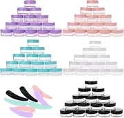 100 Count 10g Small Sample Containers with Lids and 10 Pcs Mask Spatula, Refillable Cosmetic Jars Plastic Makeup Containers Lip Scrub Containers for Beauty Products - Multi Color