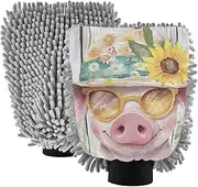 XYMZR Absorbent Microfiber Car Wash Mitt Pig Sunglasses Hat, Funny Cute Anime Scratch Free for Cars Cleaning, Home Cleaning Mitts, 2 Pack, 10.24” L x 7.09” W