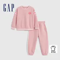 在飛比找momo購物網優惠-【GAP】女幼童裝 Logo印花圓領長袖長褲家居套裝-粉色(