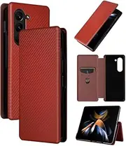 Flip Cover Type Carbon Fibre Phone Cover Compatible with Samsung Galaxy Z Fold5 Fold 5 SM-F946B Phone Case Anti-Fall Simplicity Folding Bracket Phone Shell (Brown,Samsung Z Fold5)