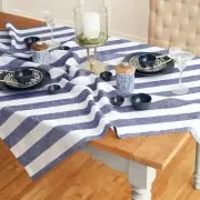 Solino Home 100% Pure Linen Table Throw for Summer - Cabana Stripe, Made in USA