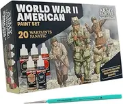 The Army Painter, Historical: WWII American Paint Set Combo, 20 x 18 ml Warpaints Fanatic: 14 acrylic, 4 Washes, 1 Effect, 1 Metallic & 1 Brush - Miniature Paint for U.S. Armed Forces in World War II