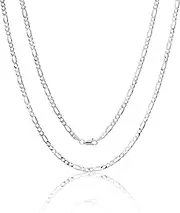 [Aka Gioielli] Italian 925 Sterling Silver 3.5mm Diamond-Cut Figaro Link Chain - Solid Sterling Silver Necklace for Men and Women - Made in Italy