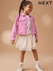 Bright Pink Frill Shoulder Denim Jacket (3-16yrs) (U78169) | $44 - $57