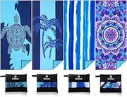 4 Pack Lightweight Thin Beach Towel Oversized 71"x32" Big Extra Large Microfiber Sand Free Towels for Adult Quick Dry Travel Camping Beach Accessories Gift Coconut Tree Sea Turtle Stripe Mandala