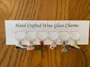"ICE SKATING" THEMED SET OF 6 HAND CRAFTED WINE GLASS CHARMS