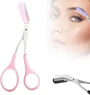 Upgraded Eyebrow Trimmer Scissor, 2025 New 2 in 1 Eyebrow Scissors with Comb, Curved Eye Brow Razor, Beauty Accessories for Men Women (Pink)
