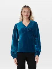 Blue Velvet V-Neck Blouse