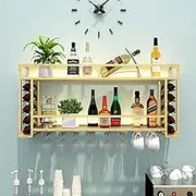 Wine Rack Wall Mounted with Wine Glass Bar Shelves Liquor Bottle Display Shelf with with Led Strip Bar Kitchen Glass Storage Shelves Wall Bar Cabinet for Bar Cdining Room Restaurant