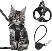 Cat Harness and Lead Set, Easy Control Cat Harness for Walking Escape Proof for Extra Small Cats Escape Proof, Comfortable Outdoor Pet Vest, Black, S