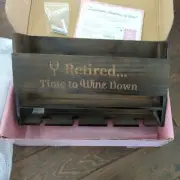 GiftaGirl "Retired Time To Wine Down", Wall Mounted Wine Rack & Glass Holder