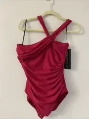 NWT Miraclesuit Rock Solid Europa Halter One Piece Grenadine Red Size 14