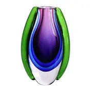 Hand Blown Sommerso Oval Art Glass Vase for Decor Centerpiece 10" tall Purple