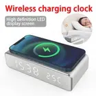 3 in 1 Digital Alarm Clock Electric LED Desk Thermometer 5W Wireless Charger