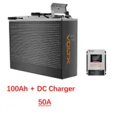 VoltX 12V 100Ah Slim Lithium Battery + 50A DC to DC LiFePO4 Battery Charger Bluetooth
